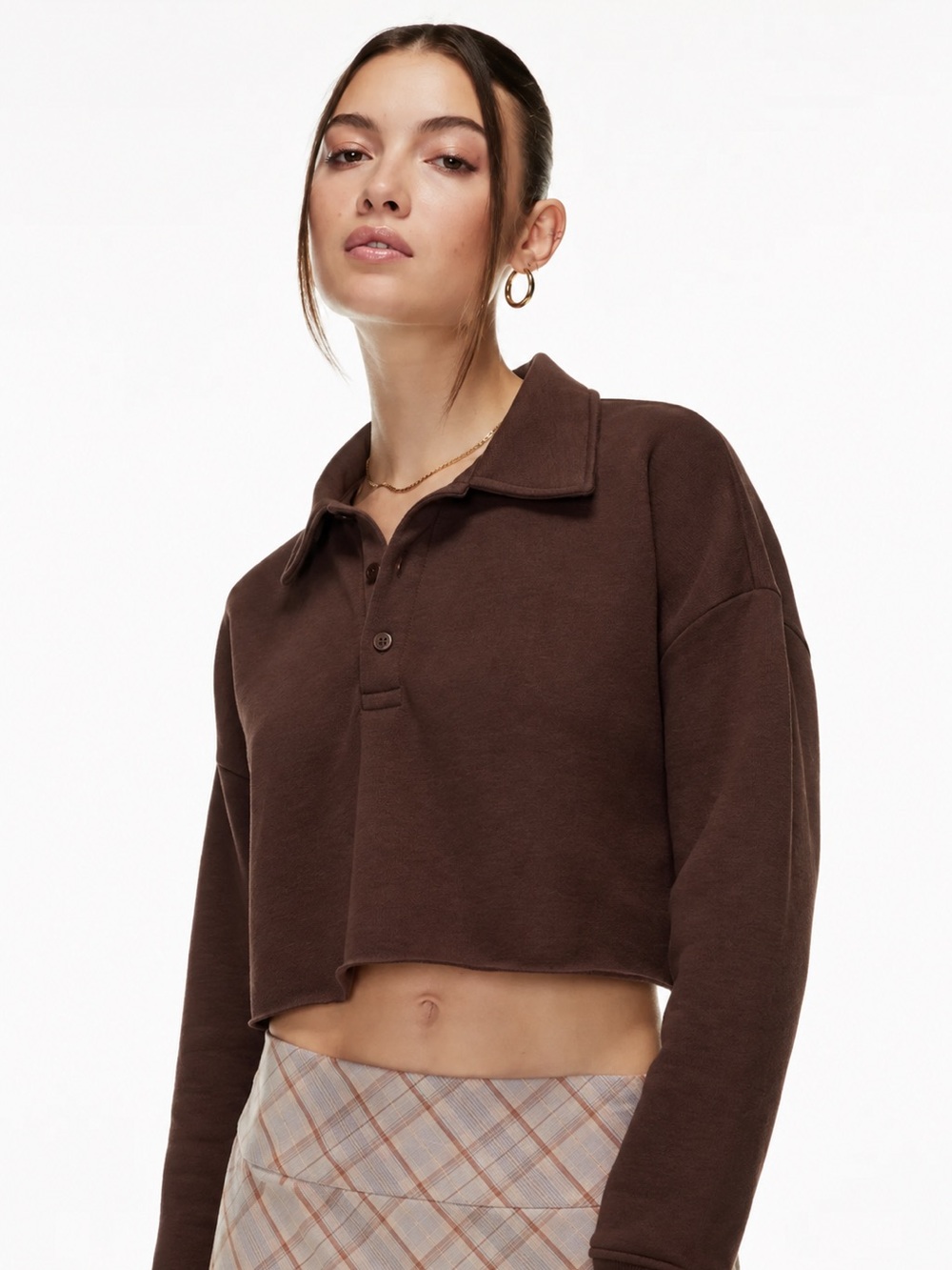 🤎 Aritzia Sunday Best Cropped Fleece Polo | Brown | M